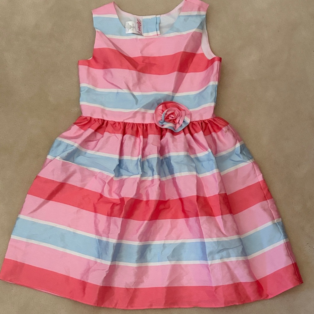 Charming Pink and Blue Striped Kids Dress